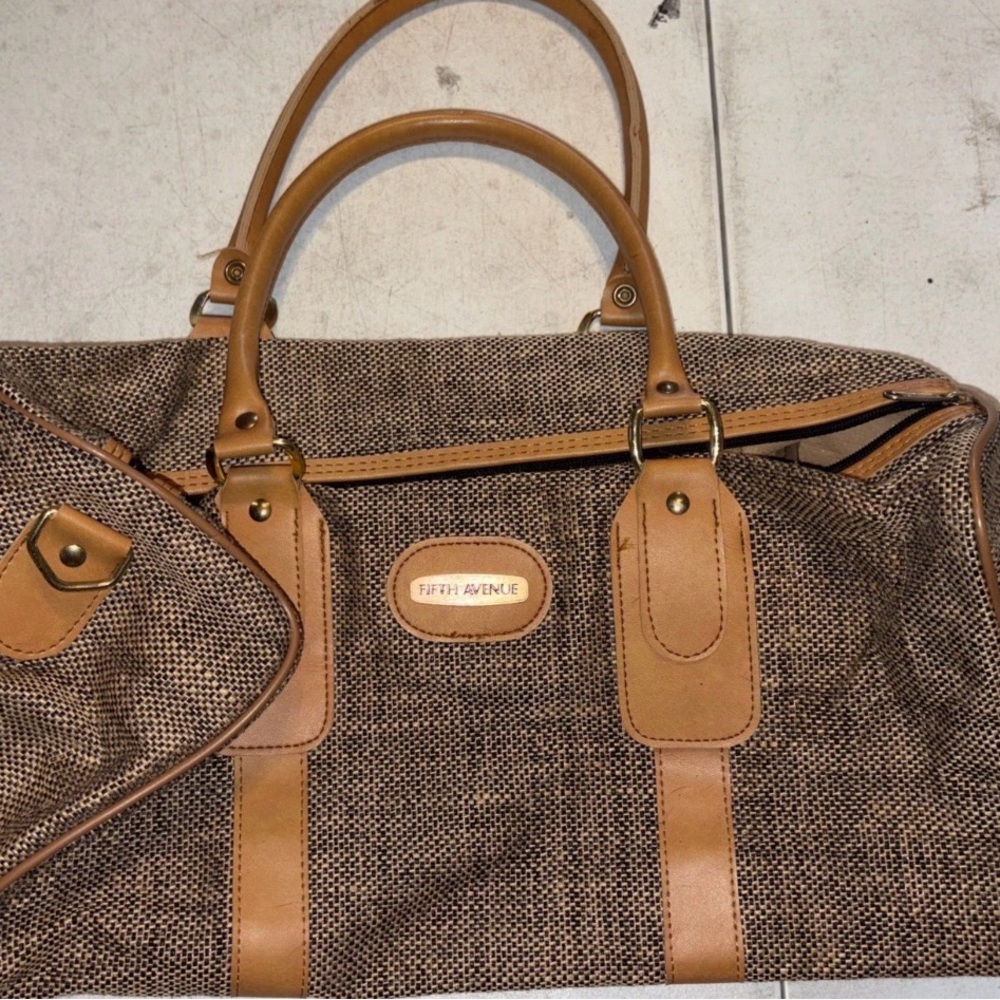 Vintage Fifth Avenue Brown Tweed Carry On Travel Bag And Toiletries Bag